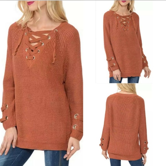 HP||⭐HOTTEST STYLE LACE UP CHUNKY KNIT SWEATER - Picture 4 of 8